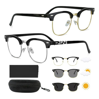 Wiknices Pack De 2 Gafas Fotocromáticas Con Filtro De Luz Azul Función De Lente Cambio De Color Anti Luz Azul Adecuado Para Viajes Y Selfies Lentes Con Protección Uv400 Negro