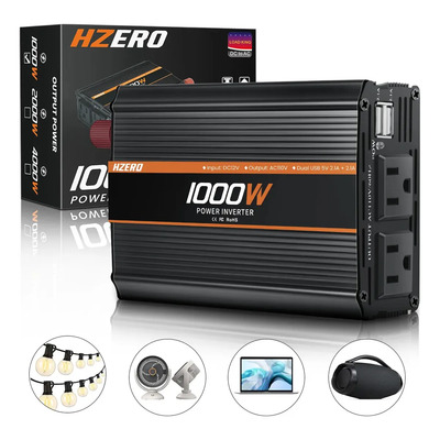 Hzero Convertidor De Corriente Auto Con 2 Ac Y 2 Usb, 12v A 110v Portatil Transformador Para Coche, 8 En 1 Protección Múltiple, Cable 100% Cobre, Empaque De Calidad, Marca Confiable | Envío gratis