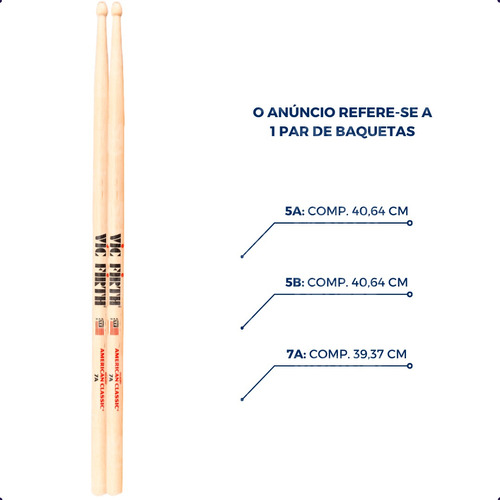 Baqueta 5a Vic Firth American Classic Ponta De Madeira Hickory