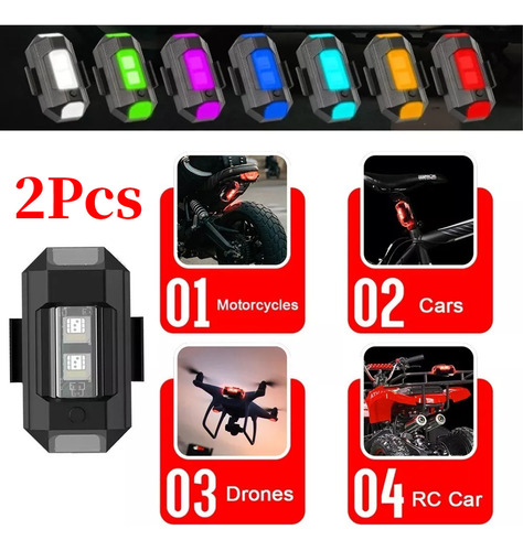 2pzs Estrobo Luces Led Recargable Auto Moto Bici Drones