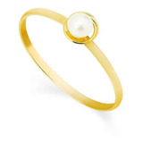 Anel Pérola Minimalista Em Ouro Amarelo 18k/750 Delicado