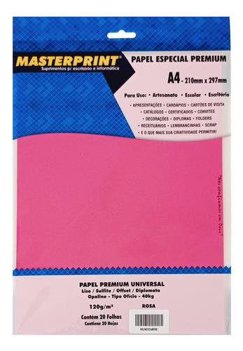 Papel Color Sulfite Liso Offset 120g A4 20 Fls Masterprint