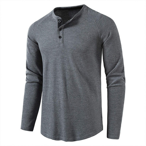 Camisas De Manga Larga Henley De Algodón For Hombre