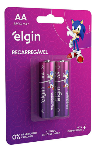 Pilha Recarregável Aa Pequena 2500mah Elgin Blister C/2 Unid