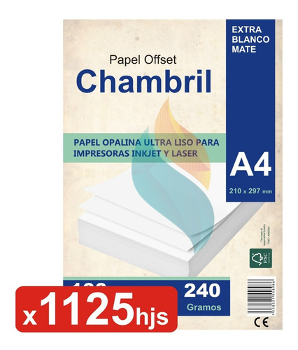 Papel Opalina A4 240 Gr Chambril Para Inkjet Y Laser 1125hjs