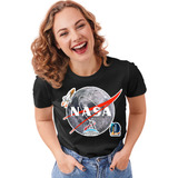 Camiseta Negra Mujer Manga Corta Nasa Luna Adn Camisetas