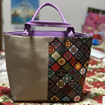 Bolsa Tote Morada Diseño Lila Floreado Oro