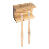 2 Cepillos De Dientes Bambu Meraki + Holder Para Pared Combo