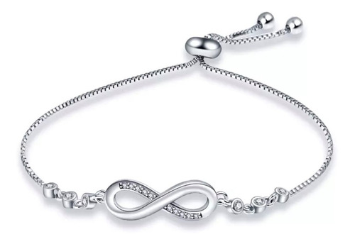 Pulsera Infinito Ajustable De Plata Ley S925 + Bolsa + Paño