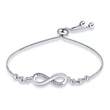 Pulsera Infinito Ajustable De Plata Ley S925 + Bolsa + Paño