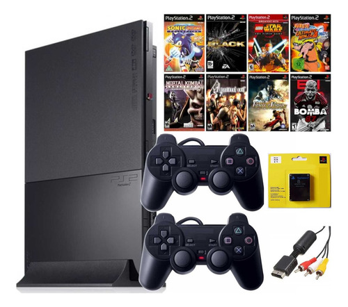 Playstation 2 Ps2 Slim Completo+ 02controles+ 43 Títulos De Brinde!