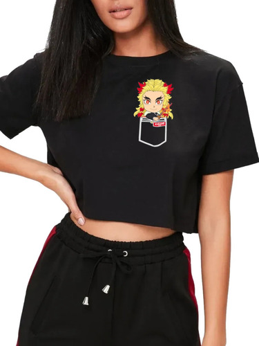 Playera Crop Top Pilar Del Fuego Rengoku De Bolsillo