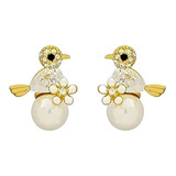 Oferta! Joyas Aros De Ave Perla Baño Cristal Oro 18kt2