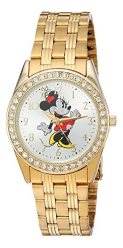 Reloj Original Disney Minnie Mouse Dama Con Brillantes Oro