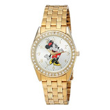 Reloj Original Disney Minnie Mouse Dama Con Brillantes Oro