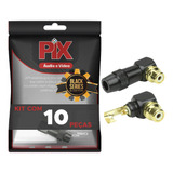 10x Conector Plug Rca 90º Profissional Top De Linha Preto