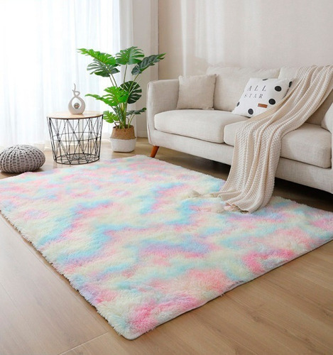 Tapete Sala Quarto Menina Infantil Peludo 140 X 100 Shaggy Cor Tie-dye Desenho Do Tecido Cor