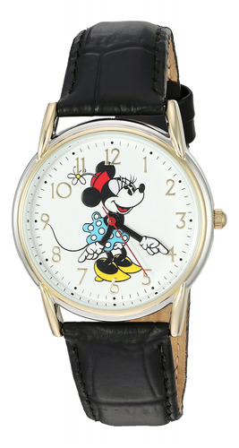 Reloj Mujer Disney W002769 Cuarzo Pulso Negro En Cuero