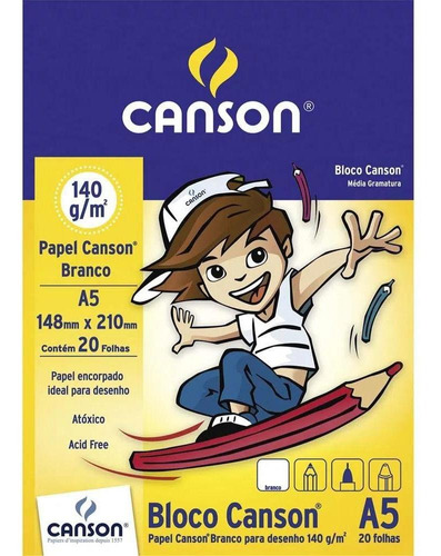 Papel Desenho A5 Branco Bl 20fls 140g Canson