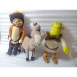 Pack Peluches Shrek, Burro, Gato Con Botas- Nanco 2004, 23cm