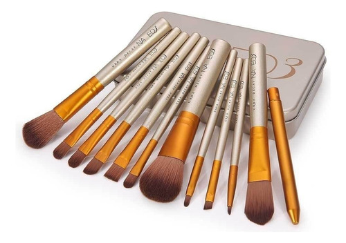 Set 12 Brochas Maquillaje Con Cajita Estuche Metálica