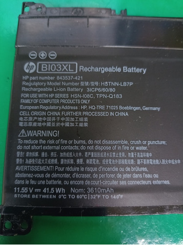Bateria Hp Original Bi03xl  844203-855  Usada