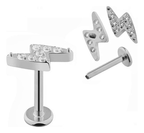 Piercing Titânio Labret Raio Cravejado De Zircônias