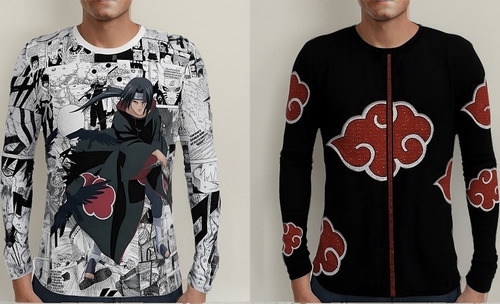 Kit 2 Camisas Manga Longa De Animes Naruto - Itachi Akatsuki
