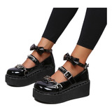 Zapatos Mujer Agujeta Negro Charol Escolar Niñas Casual