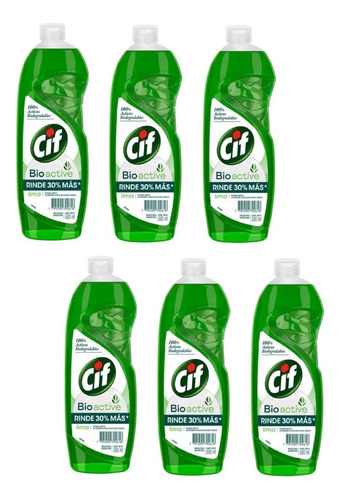 Detergente Cif Bio Active Limón Verde 6u De 500ml