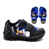 Tênis Masculino Infantil Sonic De Led + Chinelo Barato Macio