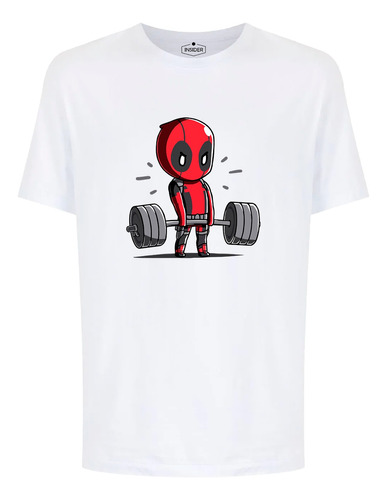 Camiseta Ejercicio Deadpool Haciendo Pesas