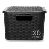 Caja Cajon Organizador Símil Rattan Premium Pack X 6 Mediano