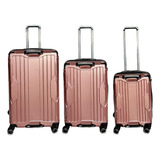 Set Valijas Rigidas De Policarbonato Para Viajes Con Ruedas Giratorias 360 Grados, Fuelle Extensible Y Candado Empotrado - Kit Valijas Rigidas Rosadas Premium De Policarbonato - Bom Voyage Rosa Ric1-f