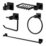 Kit Para Banheiro Luxo Quadrado 5 Peças Black