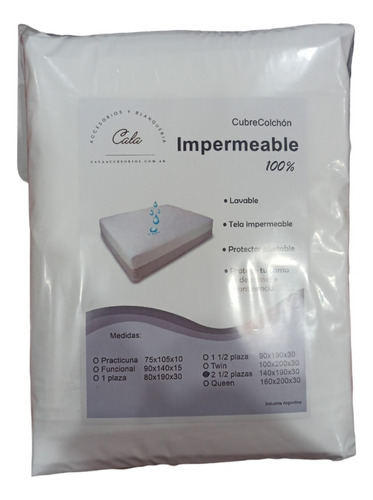 Cubre Colchón Impermeable 100%,2 1/2 Plazas,1,40cm X 1,90cm