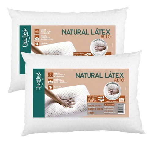 Kit C/ 2 Travesseiros Natural Látex Alto Duoflex