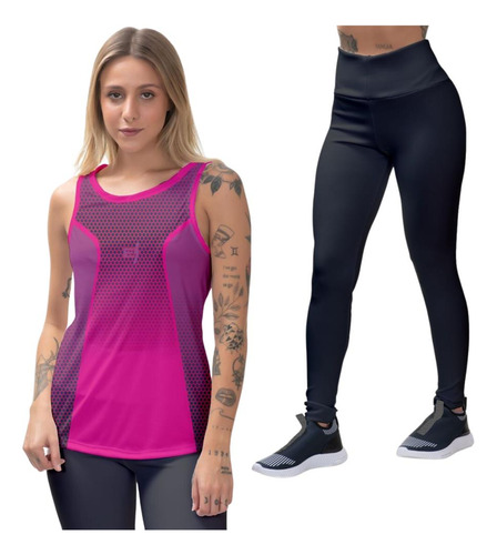 Kit Camiseta Regata Feminina Calça Legging Proteção Uv