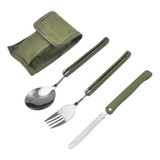 Kit Talher Dobrável Inox Para Camping Trilha Com Bainha + Nf