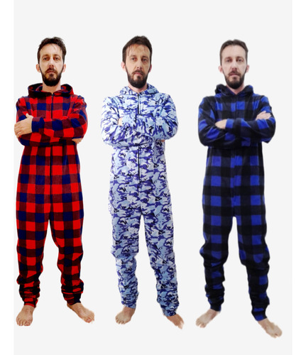 Pijama Macacão Soft Masculino Inverno Com Pezinho Opcional 