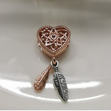 Pandora 789068c00 Heart And Two Feathers Dream Catcher Charm