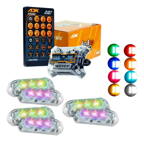 Kit Estrobo Ajk Rgb Rítmico 3.0 + 06 Farol 6w