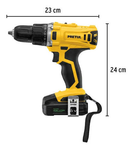 Taladro Inalámbrico 1/2'' 20 V 1500 Rpm Pretul 26118 Color Amarillo Frecuencia 60 20v