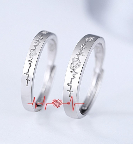 Duo Anillos Promesa Plata 925 Amor Parejas Novios Corazón