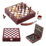 Set De Vino Chess 4 Accesorios Incluye Juego De Ajedrez