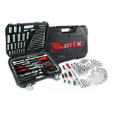 Kit Jogo De Soquete Chave Catraca 1/4 3/8 E 1/2 Pol. Mtx Combinada Allen Maleta 216 Peças Aço Cr-v 1353055