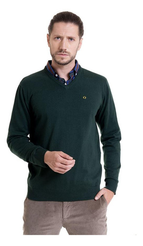 Sweater Potros Hombre Cuello V Verde Oscuro
