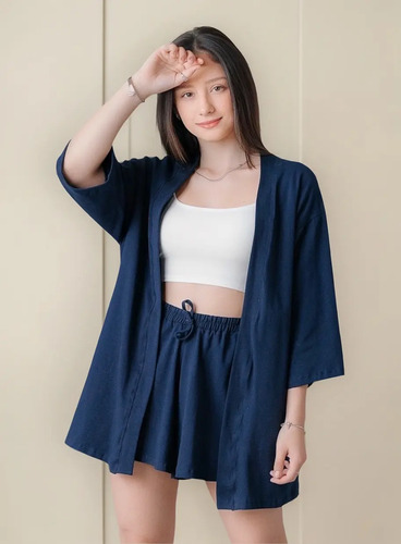 Conjunto Feminino Shorts E Kimono Moda Praia