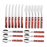 Set 18 Cubiertos Polywood Tenedor Cuchillo Asado Cuchara