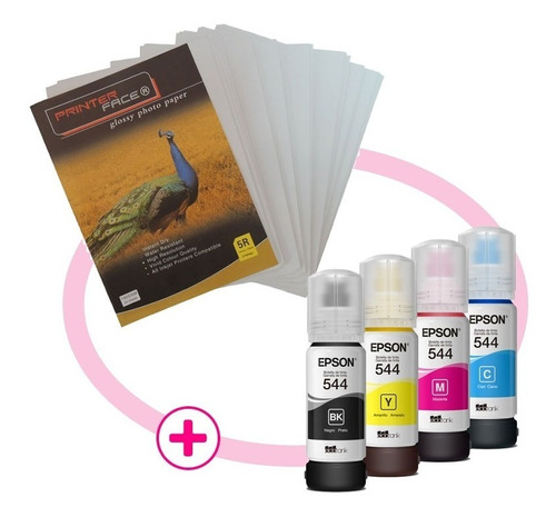 Tinta Epson L3110 T544 Original Pack X4 + Papel Glossy R5